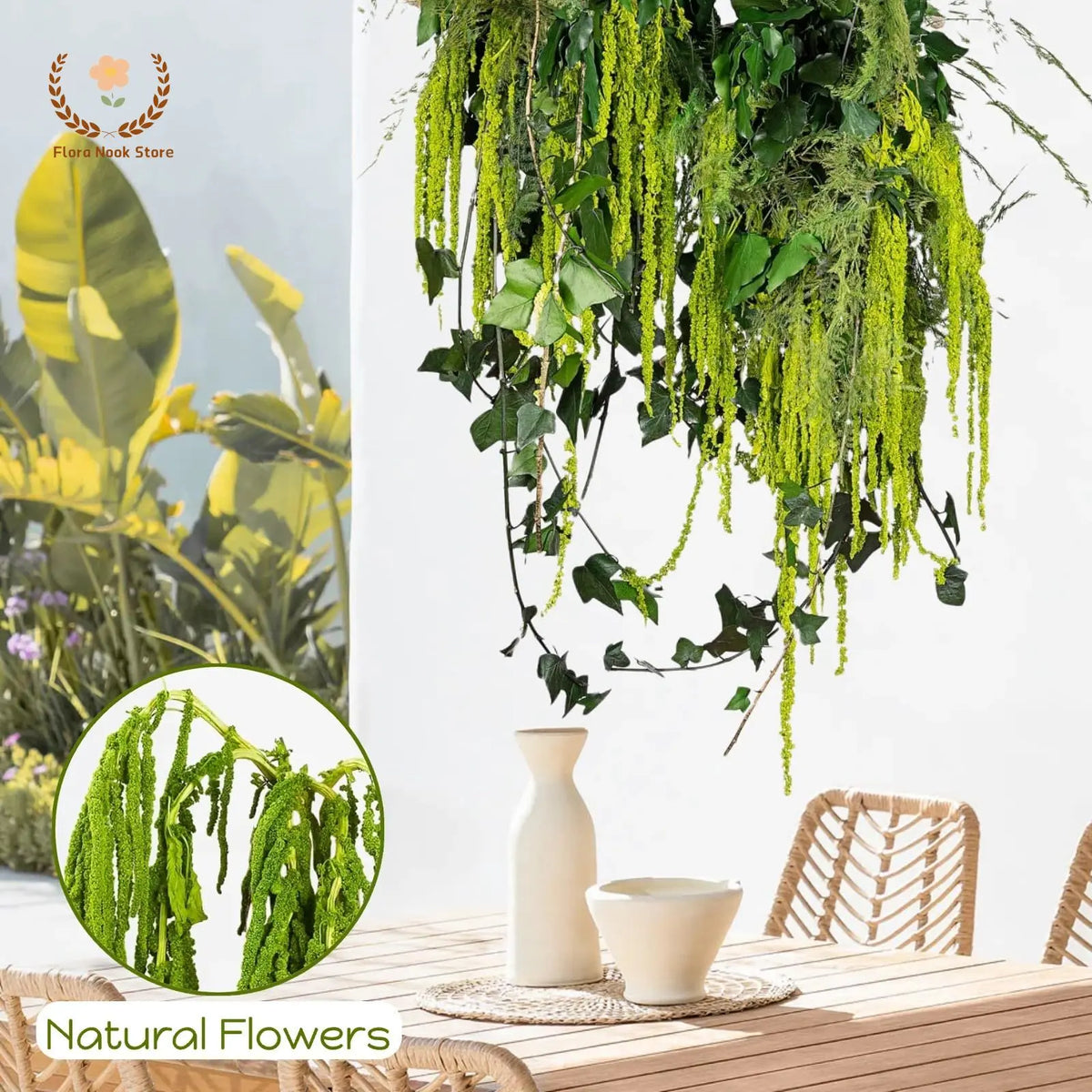 décoration murale fleurs séchées naturelles vert clair finement filamenteuses intérieur anniversaire baby shower