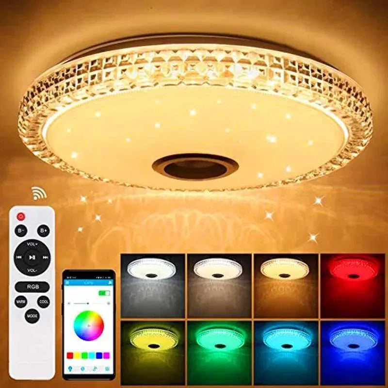 luminaire led cristaux facettes haut parleur bluetooth télécommande moderne multicolore