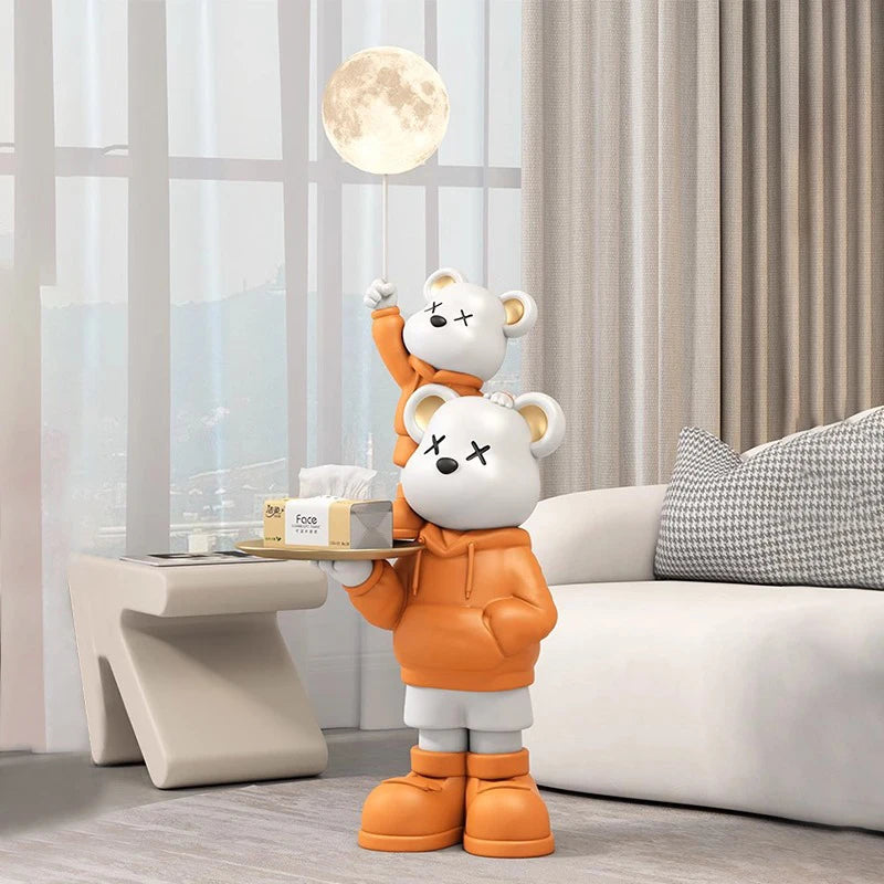 statue nounours sportifs bleu orange beige contemporaine résine lampe diffusion huiles essentielles