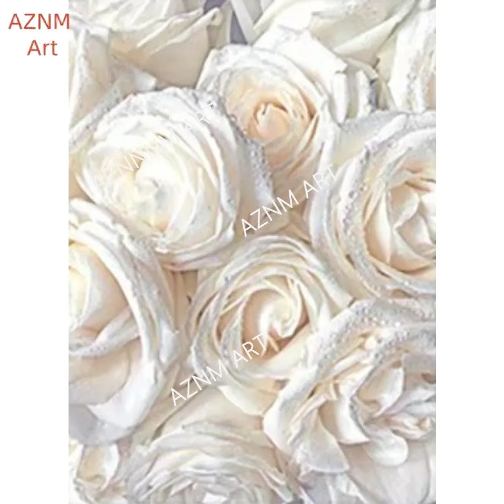 tableaux moderne floral brillants fleurs rose pâle blanc beige salon chambre décoration maison