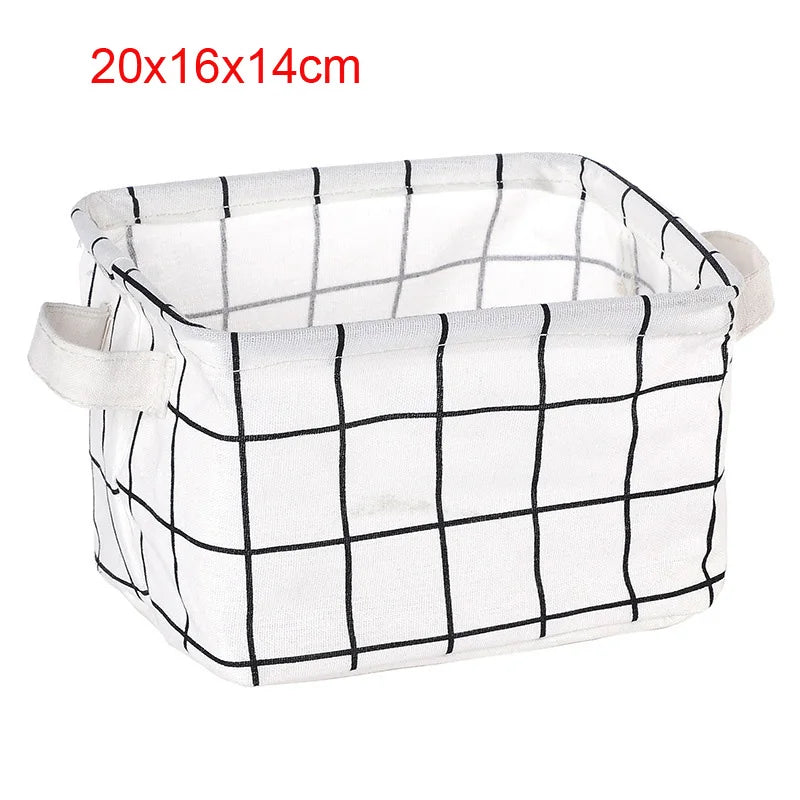 panier rangement pliant lin blanc noir rayures lettres poignées cuir moderne