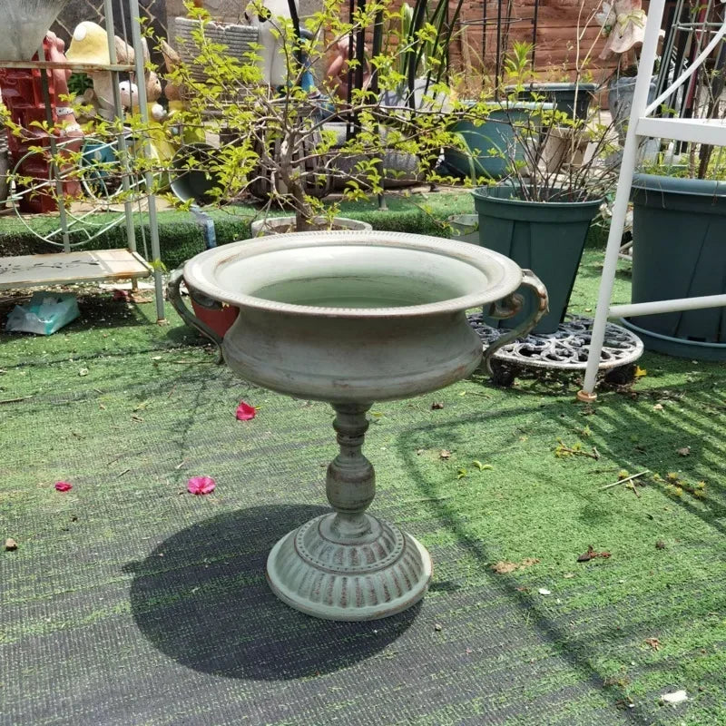 support pots fleurs vintage métal patiné étagère plantes portable ancien urne décoration jardin outils