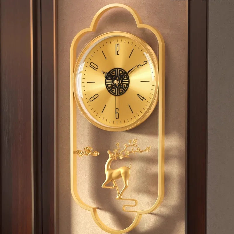 horloge murale moderne ornementée cerf fleurs prunier cadran transparent asiatique décoration