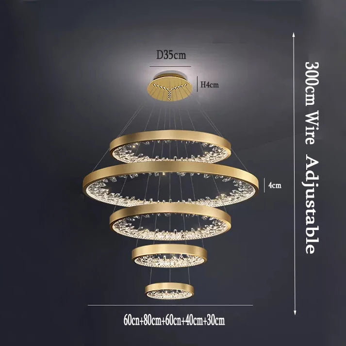 suspension lumineuse moderne or noir strass circulaire chambre salon led