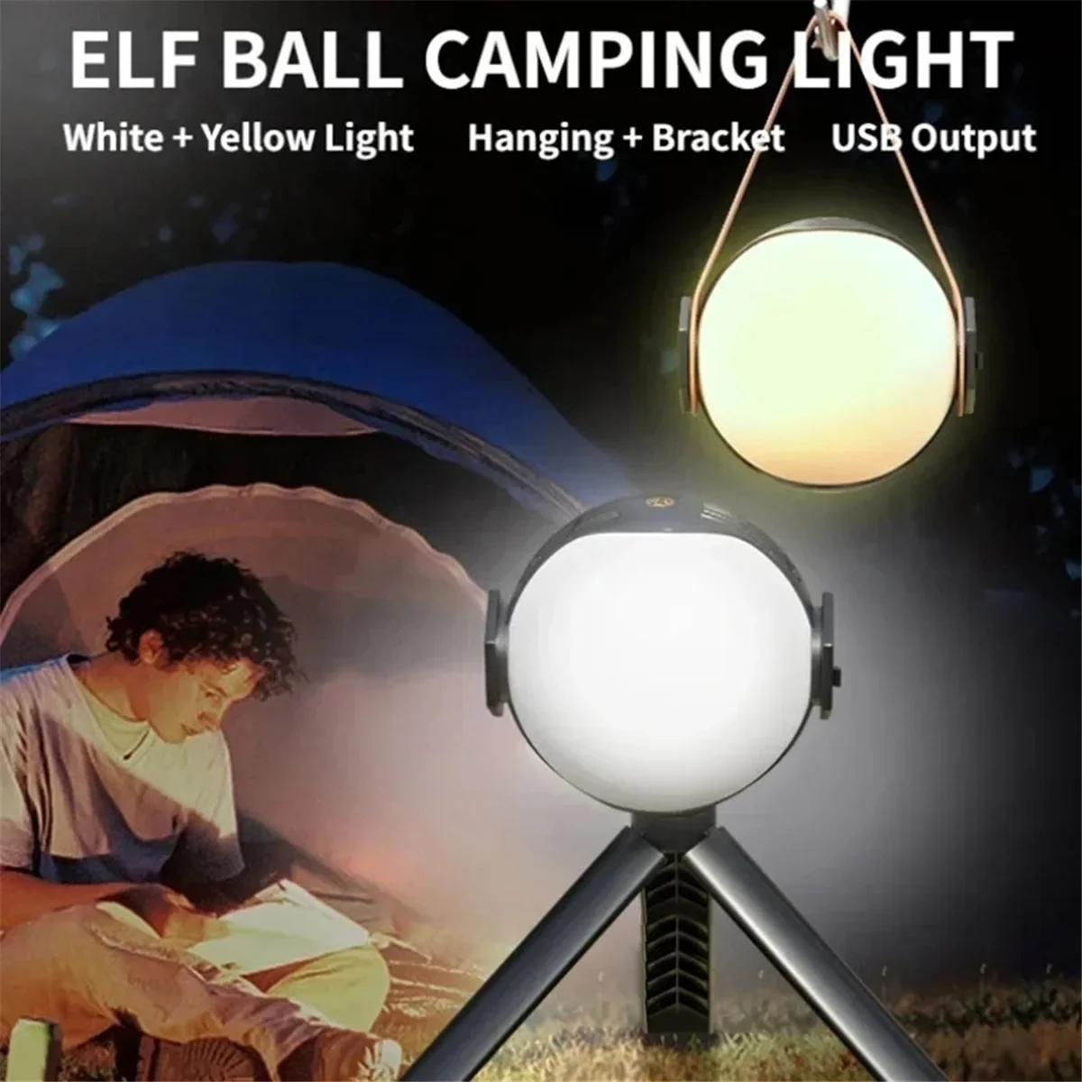 lampe led portable camping rechargeable suspension trépied sangle cuir moderne étancheextérieur