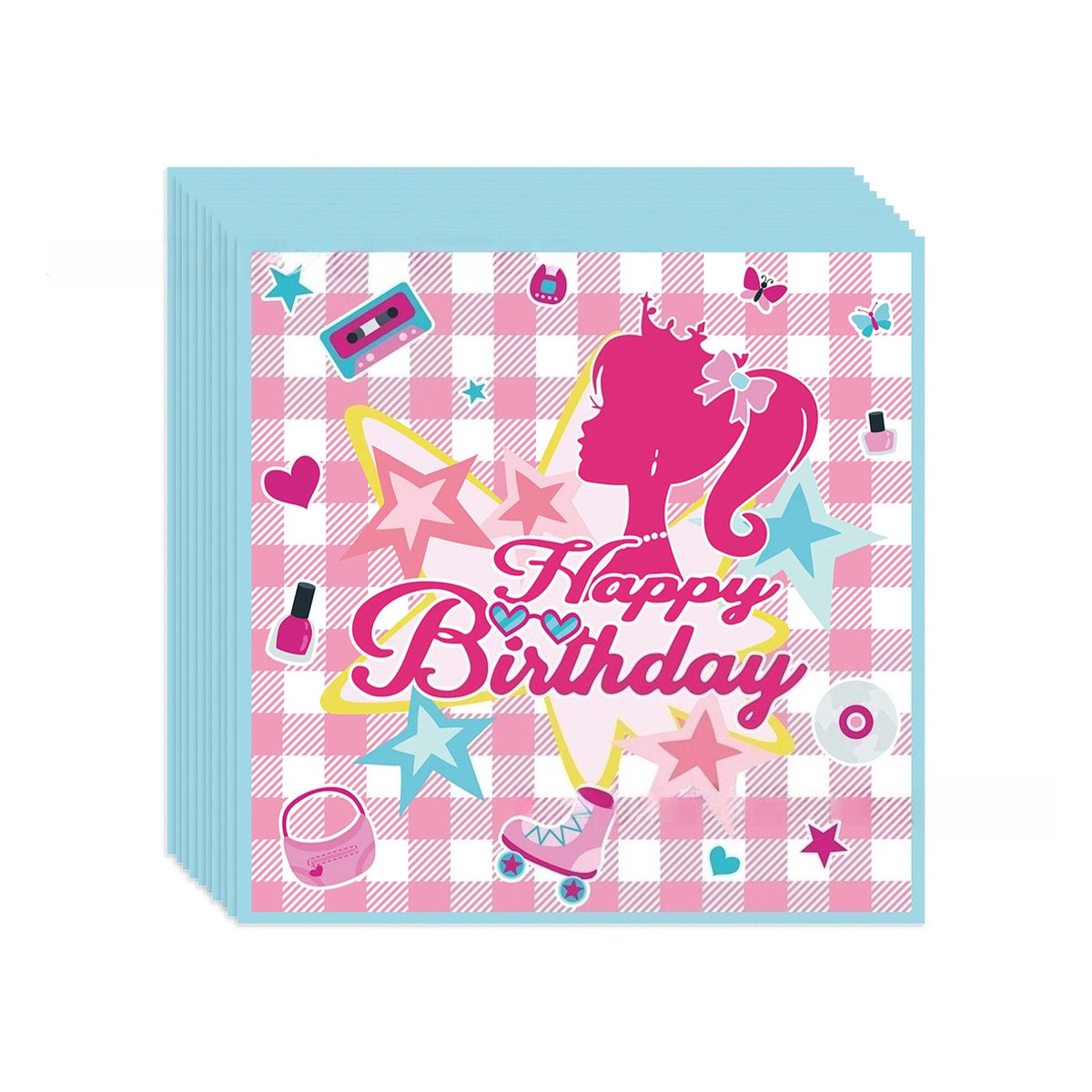 assiettes jetables rose carreaux serviettes gobelets guirlande anniversaire enfant multicolore festive