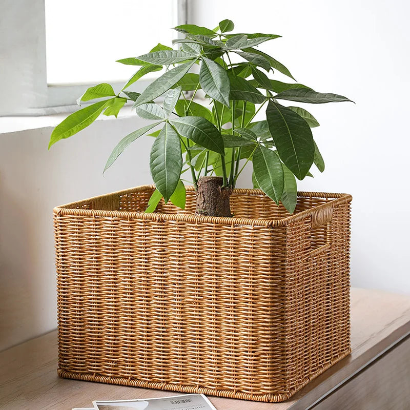 panier osier marron clair tissage régulier rustique rangement articles divers respectueux environnement