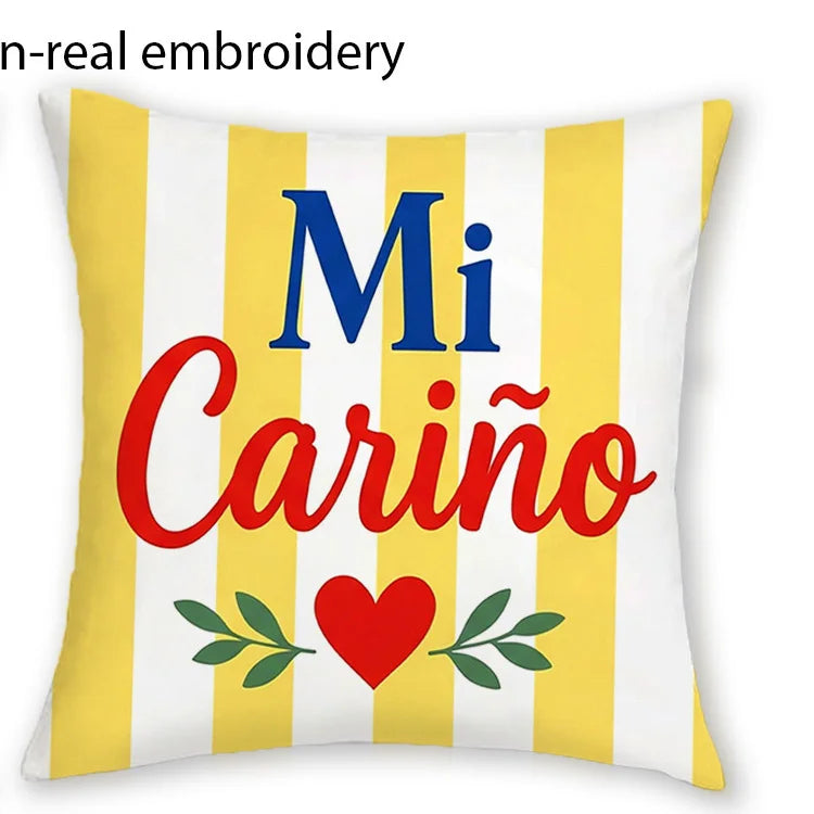 taies d'oreiller moderne rose clair jaune bleu orange blanc rayures textes fleurs 40x40cm 45x45cm