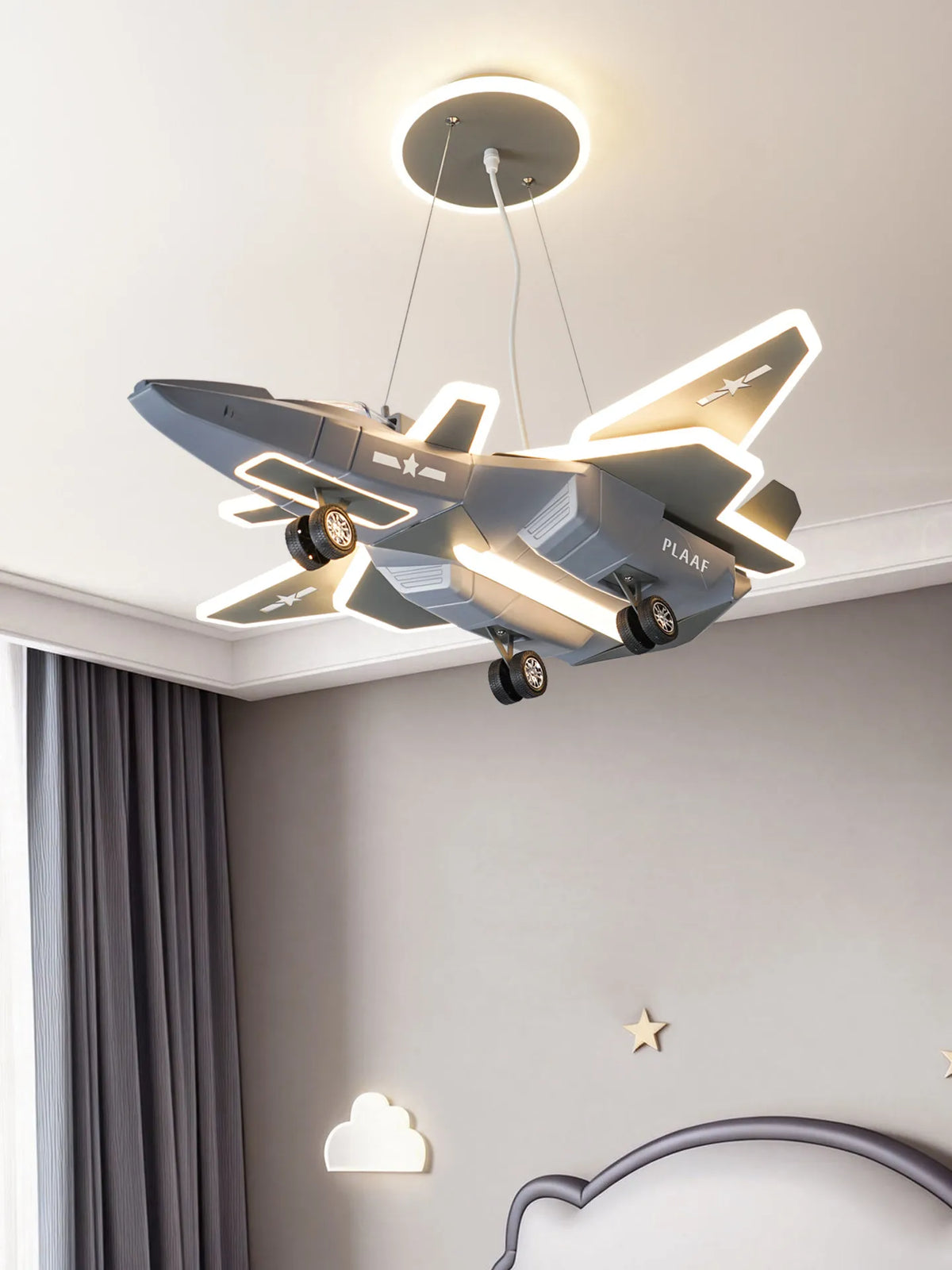 lampe suspension avion moderne gris blanc contemporain enfant chambre ventilateur lumière aéronef chambre enfants