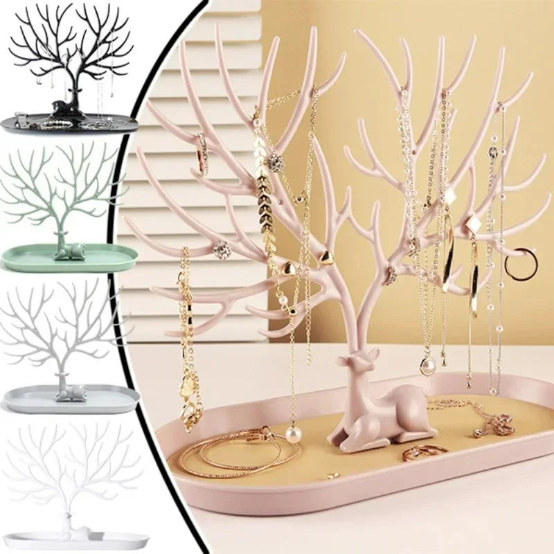 présentoir bijoux arbre branches cerfs noir rose blanc vert pastel moderne minimaliste