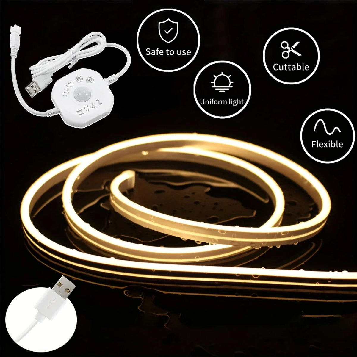 ruban led blanc moderne adhésif contrôleur tactile câble usb induction jour nuit 60 249