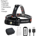 lampe frontale led noire moderne bande ajustable détecteur mouvement ipx4 rechargeable 18650 batterie