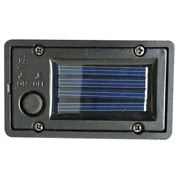 lanterne solaire led panneau texturé boîtier plastique noir ampoule orangée industriel fixations visiblesextérieur