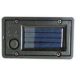lanterne solaire led panneau texturé boîtier plastique noir ampoule orangée industriel fixations visiblesextérieur