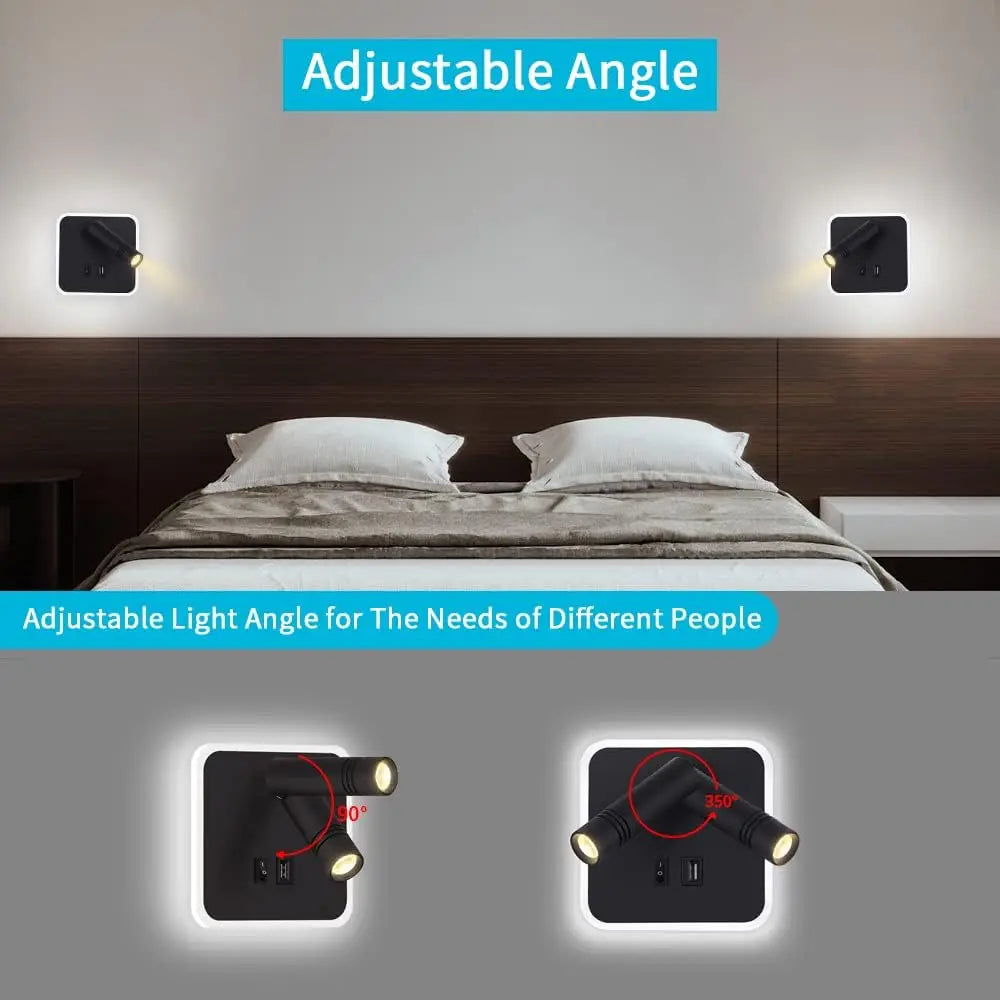 applique murale led noir orientable usb ambiance chambre étude entrée moderne minimaliste