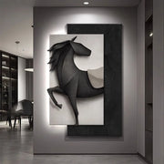 décoration murale cheval led noir gris clair minimaliste moderne éclairage relief designintérieur