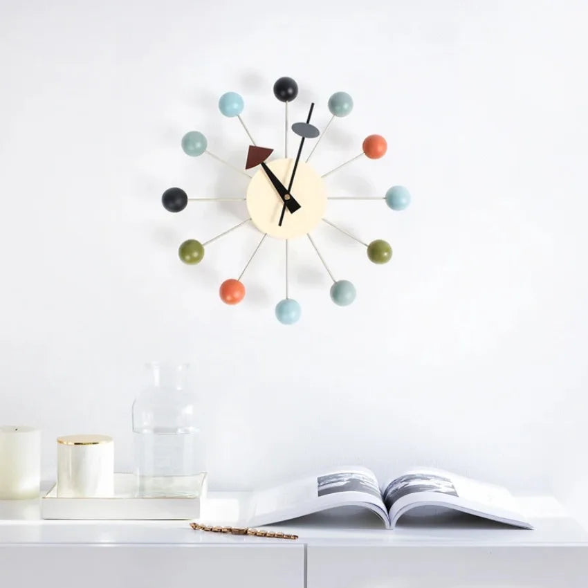 horloge murale moderne sphères colorées scénique quartz aiguille multi pièces déco intérieure