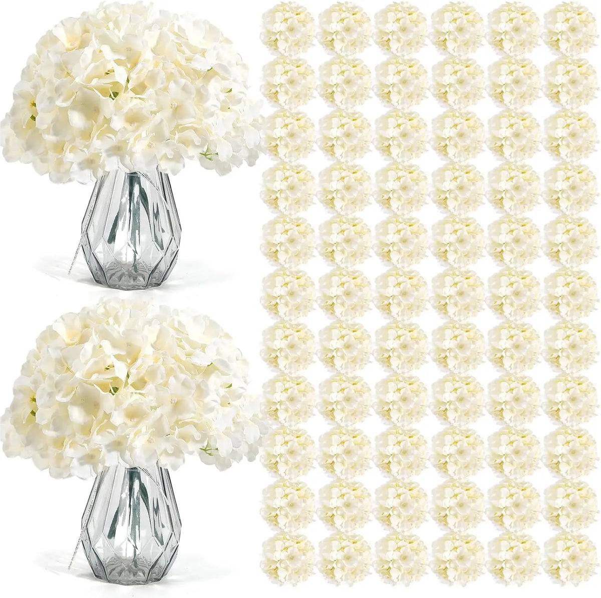 décoration intérieure moderne bouquet artificiels hortensias blanc soie 50 tiges vase translucide