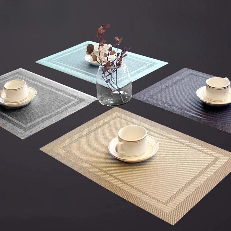 tapis table moderne gris beige noir bleu rayures horizontales verticales texture tissée respectueux environnement
