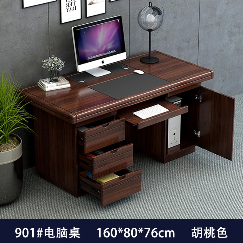 bois massif moderne marron foncé table travail informatique épuré intérieur maison