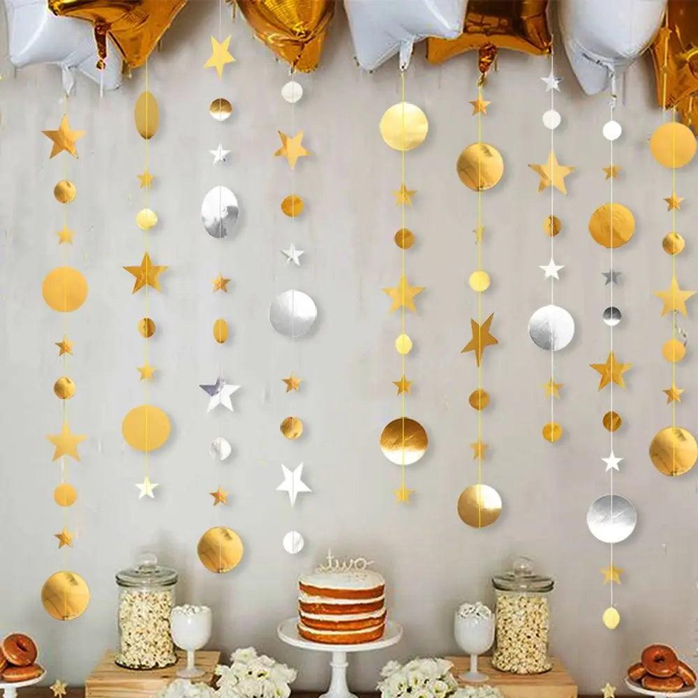 Guirlande décorative festivale or argent étoiles cercles brillantes party supplies