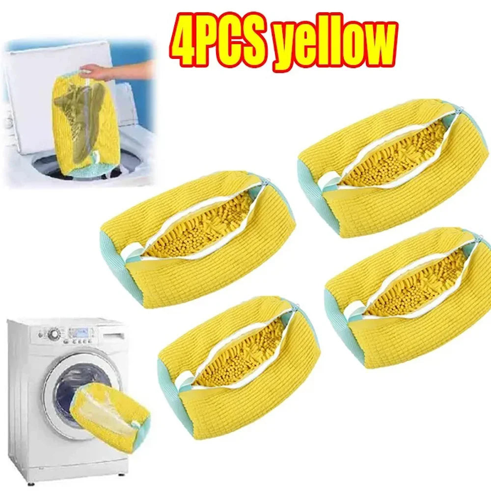 sac chaussures jaune bleu clair polyestère moderne réutilisable imperméable zip cordon chaussure nettoyage profond