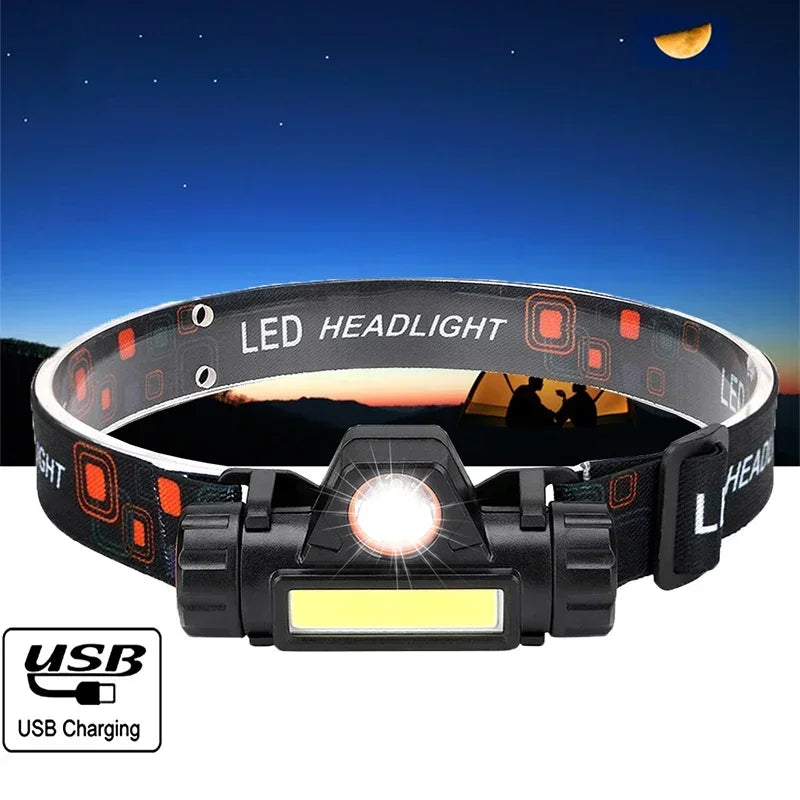 lampe frontale led rechargeable bande élastique réglable q5 cob aimant orange noir travaux camping