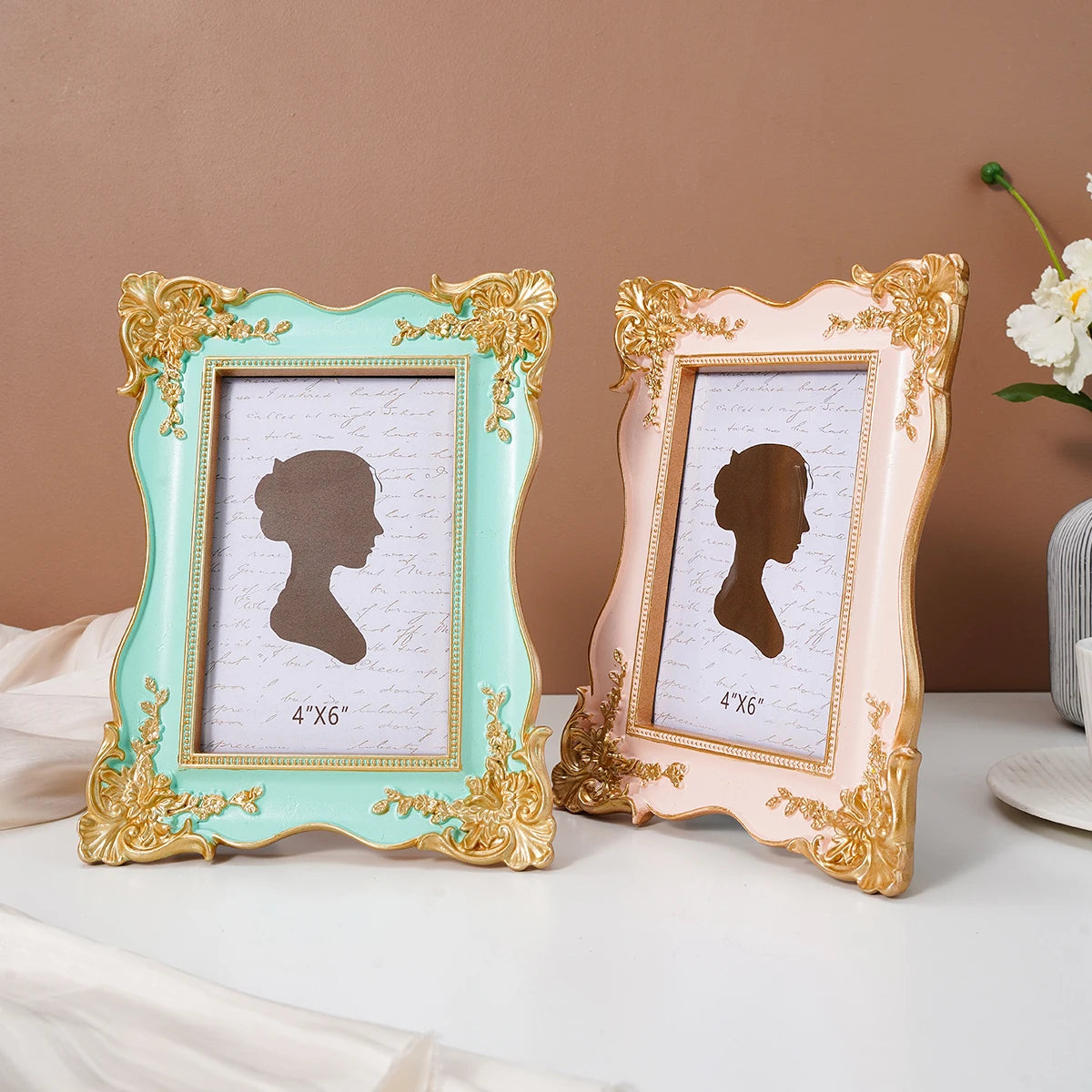 cadre photo vintage rococó floral relief rose or élégant maison