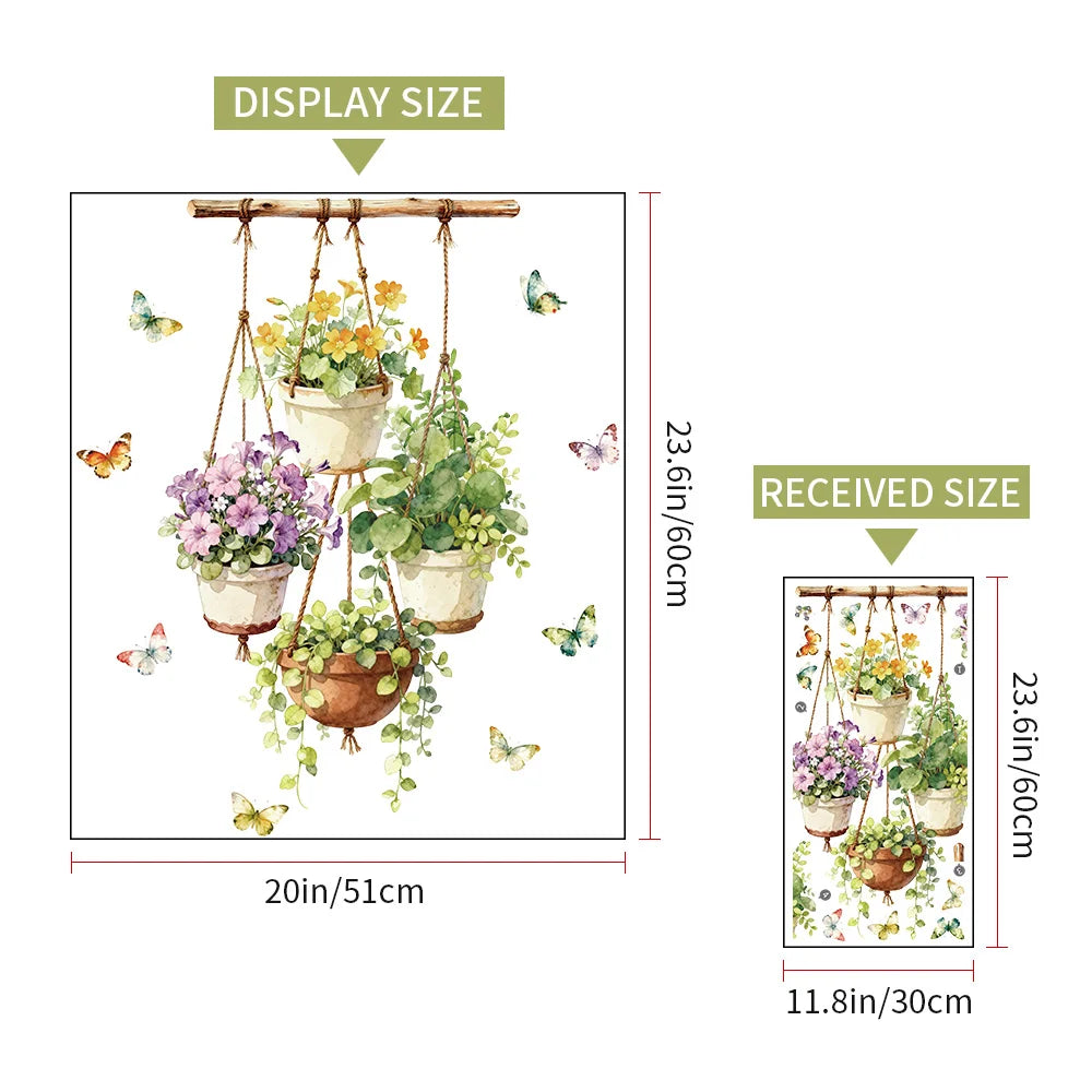 décoration murale aquarelle pots fleurs feuillage papillons imitation bois chambre enfant nature morte
