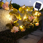 guirlande lumineuse fleurs artificielles rose feuilles vertes adhésif solaire led 5m 16.4ft 50leds