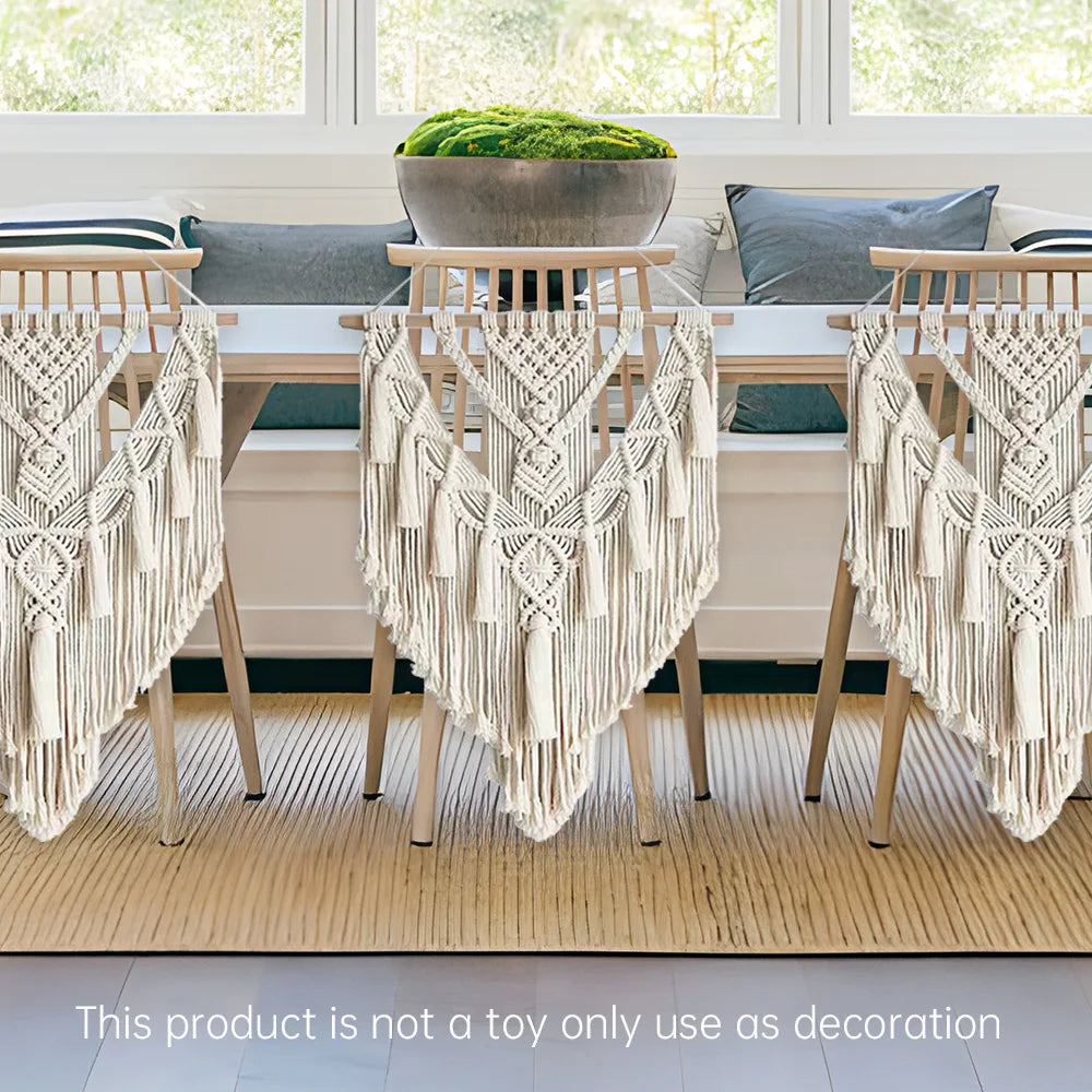 décoration murale boho chic macramé franges beige clair tissu main fixations crochets