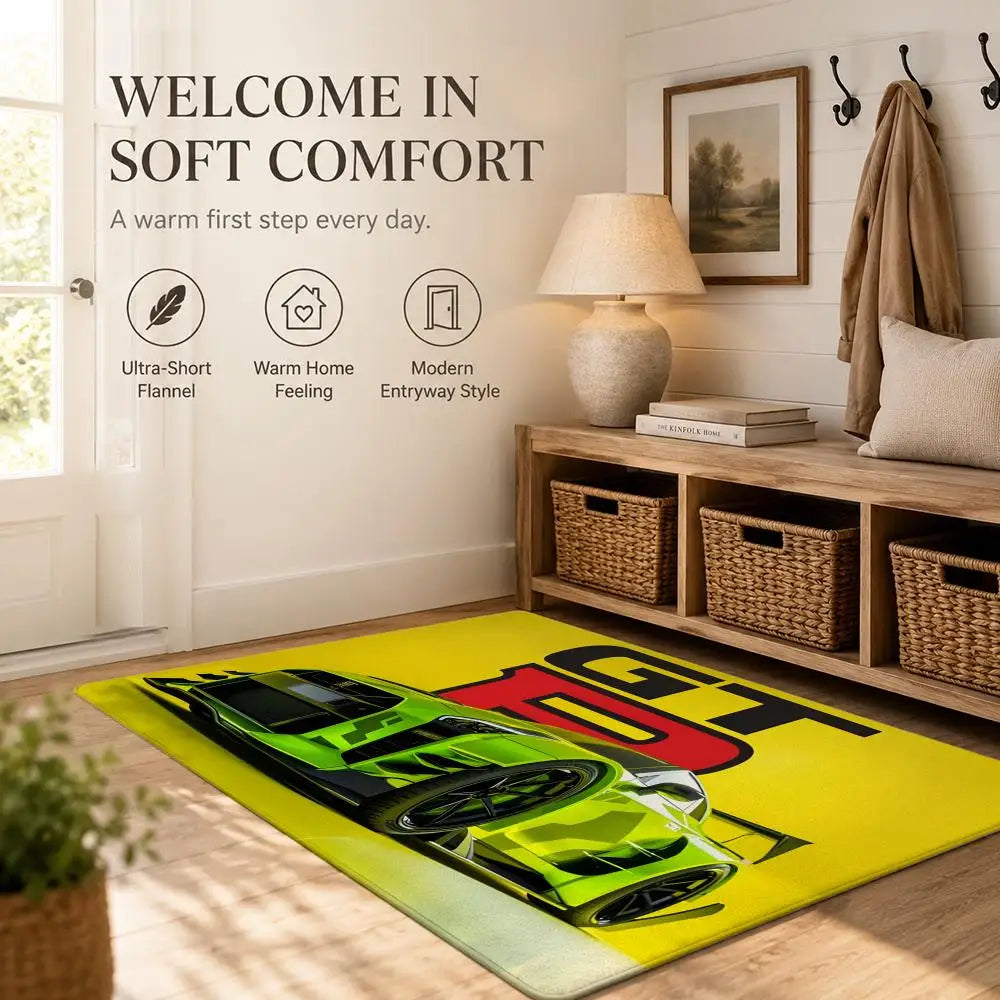 tapis sol moderne voiture sportive jaune vert noir rouge motif gt flanelle