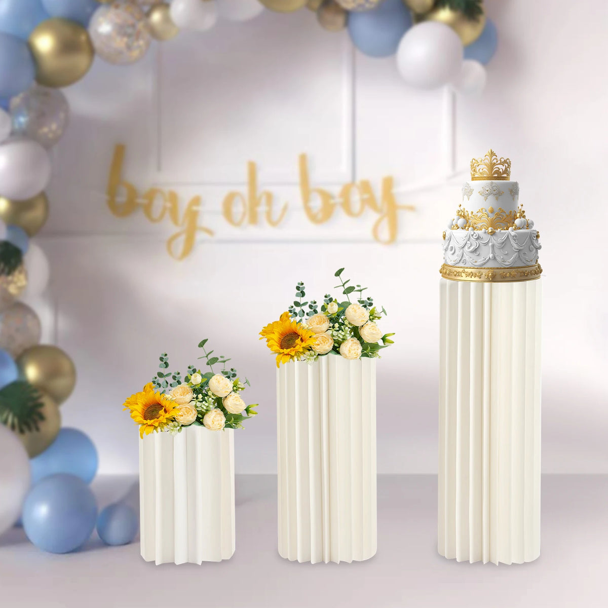supports fleurs pliables carton blanc rayures classiques haute capacité charge fêtes mariages decoration tables