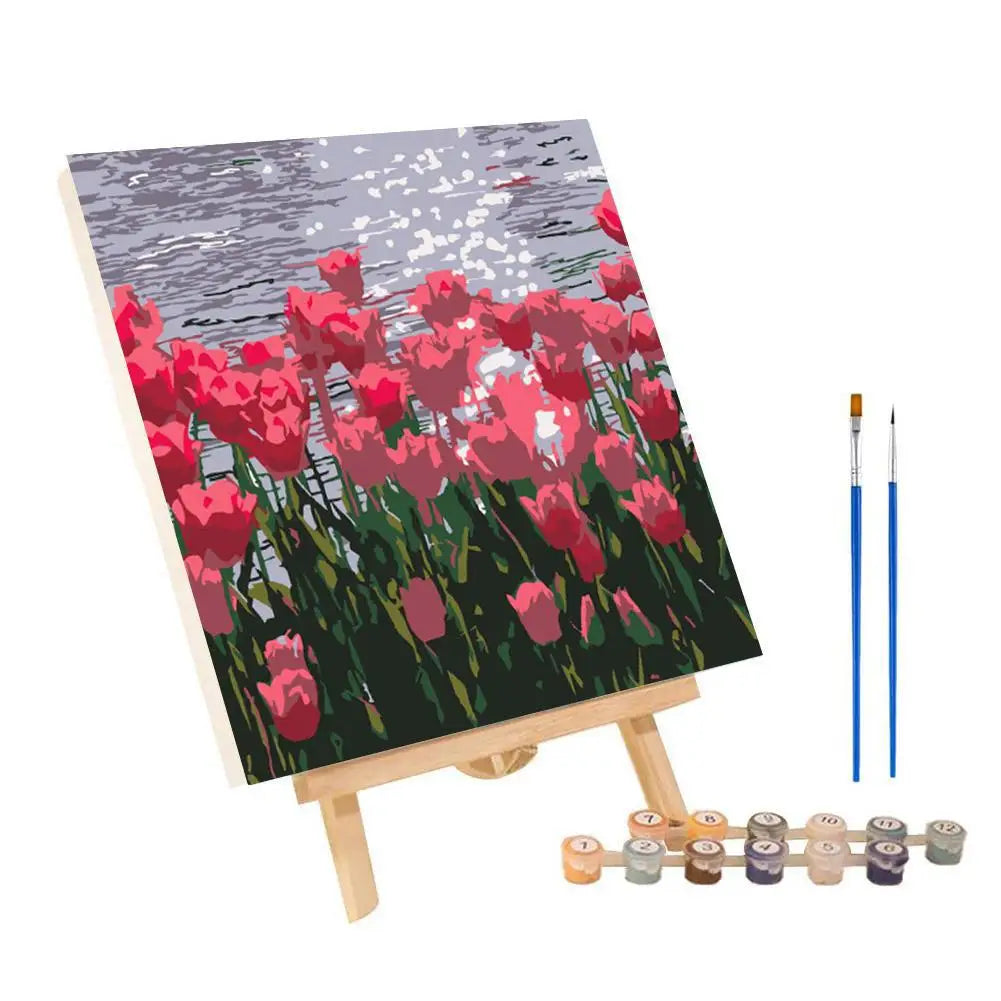 peinture numéros kit abstrait coucher soleil paysage moderne art floral tournesols ciel couleurs variées