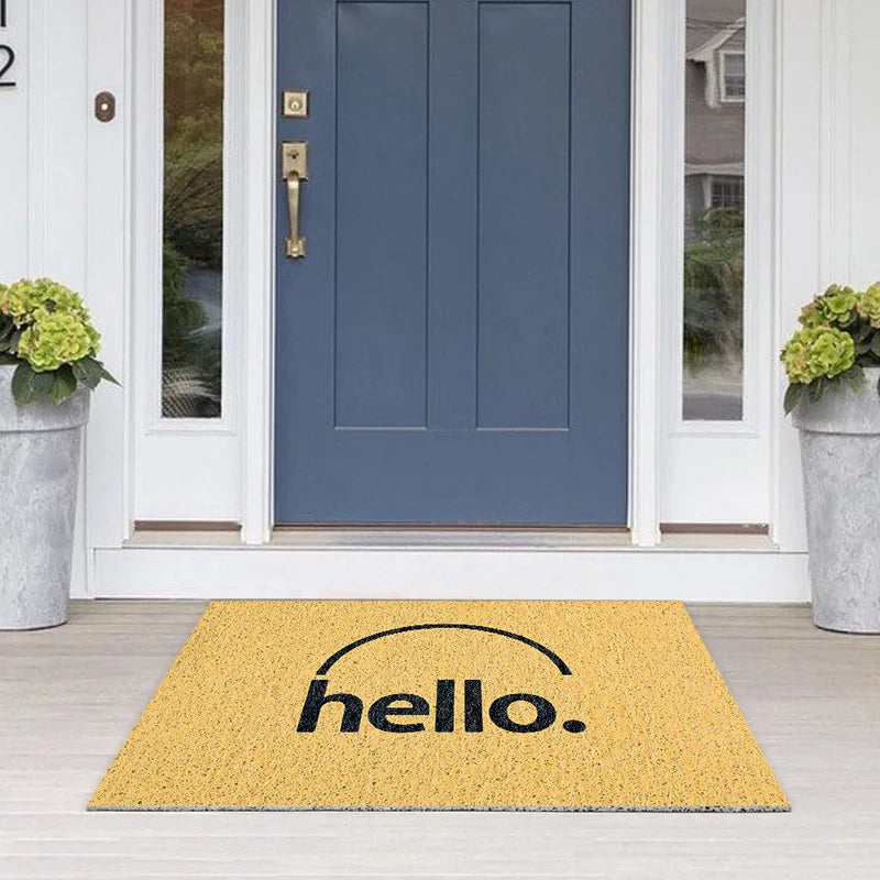 tapis d'entrée moderne vert clair bleu beige antidérapant résistant extérieur imprimé granuleux oh hello