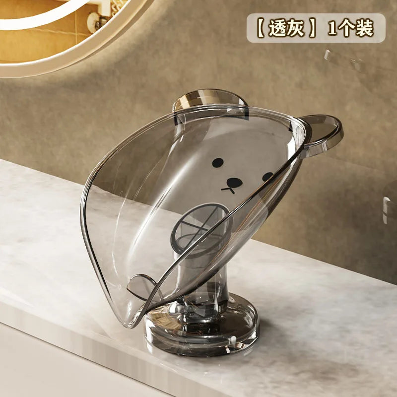 porte savon ventouse transparent moderne salle bain ours tête drainage sans perçage