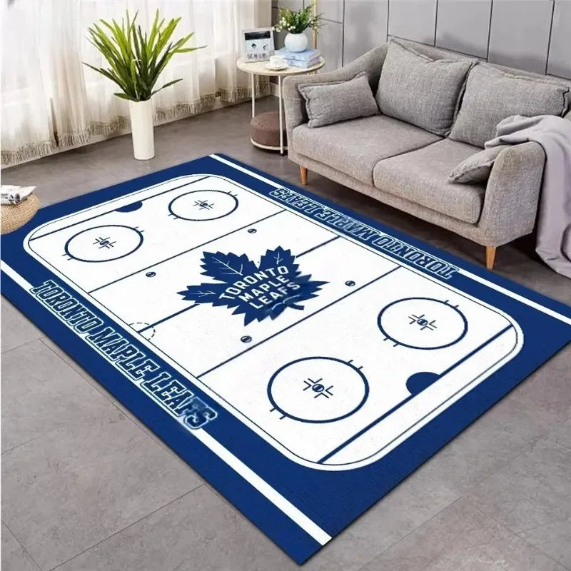 tapis moderne hockey logo équipe bleu blanc noir décoration maison salon chambreextérieur