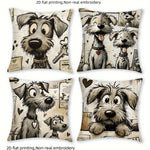 coussin chien mignon coeurs clés illustration cartoon blanc noir beige