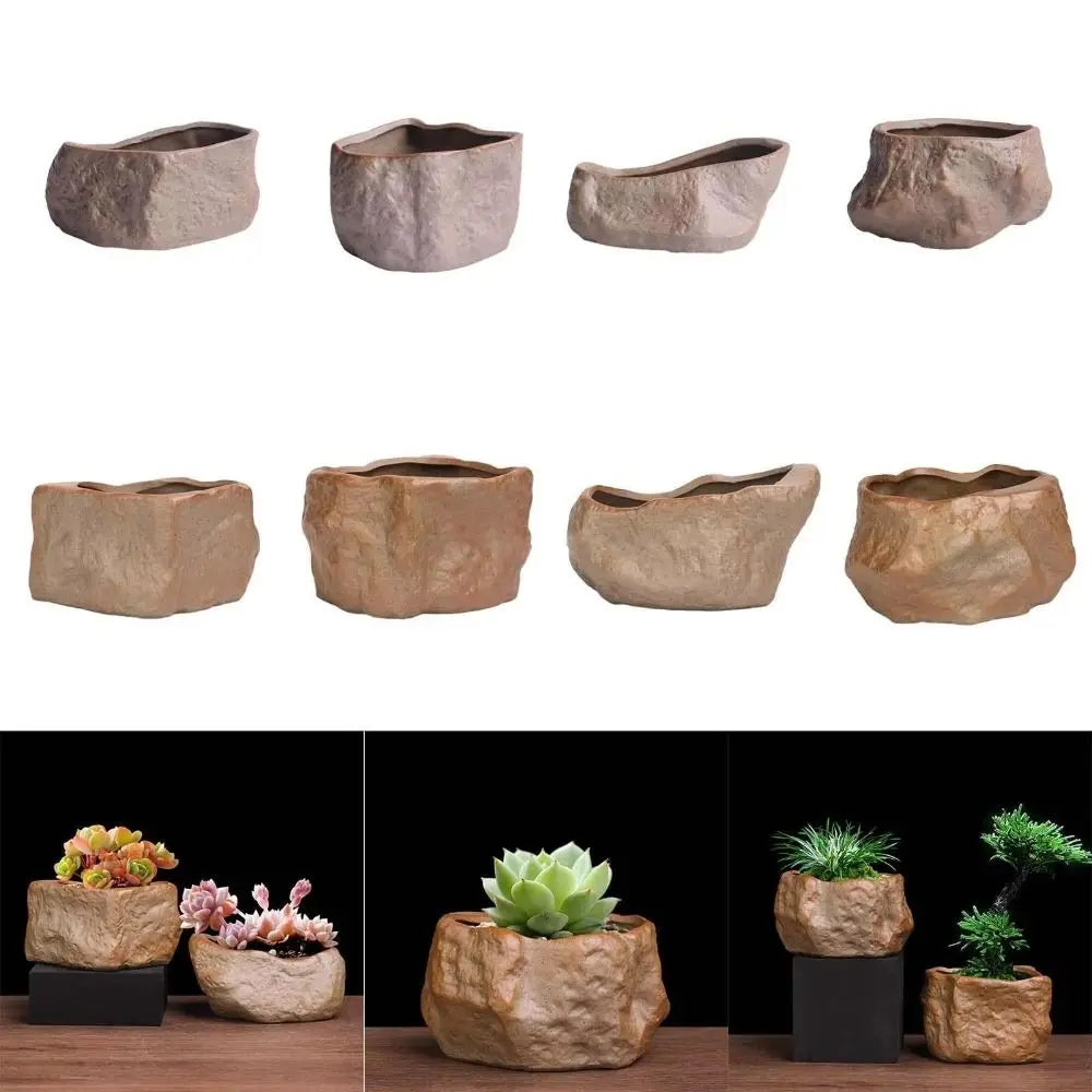 pots plantes succulentes céramique forme pierre drainage moderne naturel opaque marron rocheux