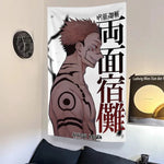 tapisserie murale anime gojo satoru décoration chambre salon tissu polyester blanc gris noir