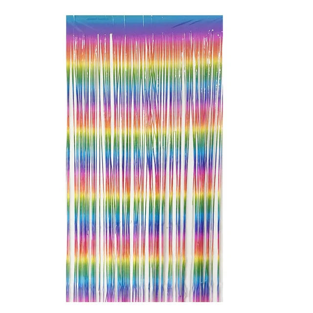 rideau festif arc ciel semi transparent lames verticales motifs joyeux anniversaire mariage