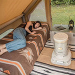 couverture camping marron geométrique tapis chaud vintage 200x150cm poignées cuir opaquetextérieur