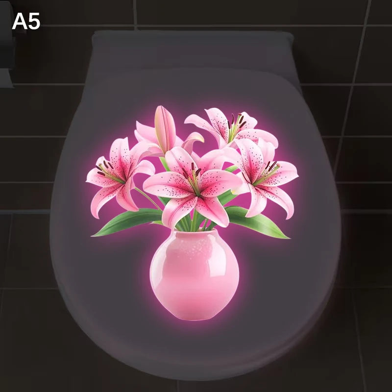 sticker mural fleur lotus rose illustration réaliste autoadhésif amovible chambre salon decoration nocturne brillante