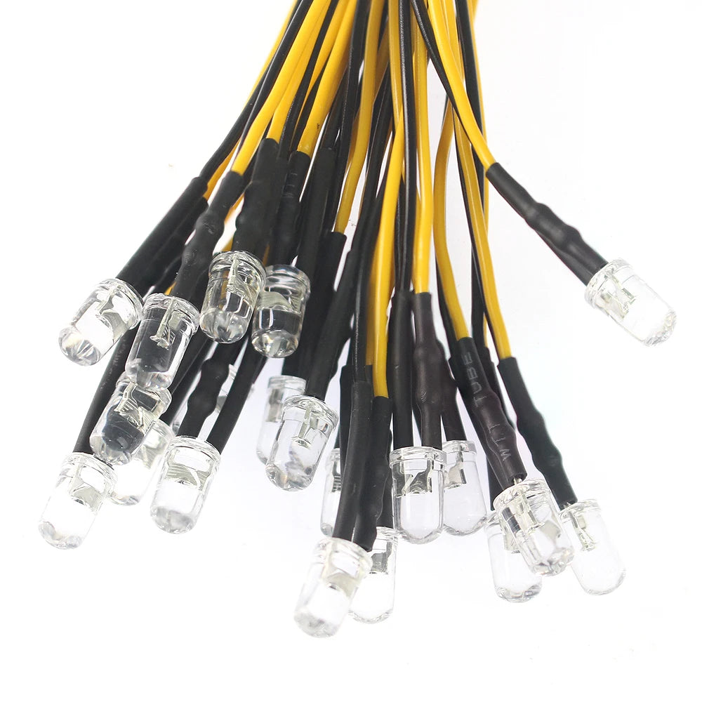 diodes led 12v 5mm câbles colorées rouge blanc bleu vert Jaune transparentes standard