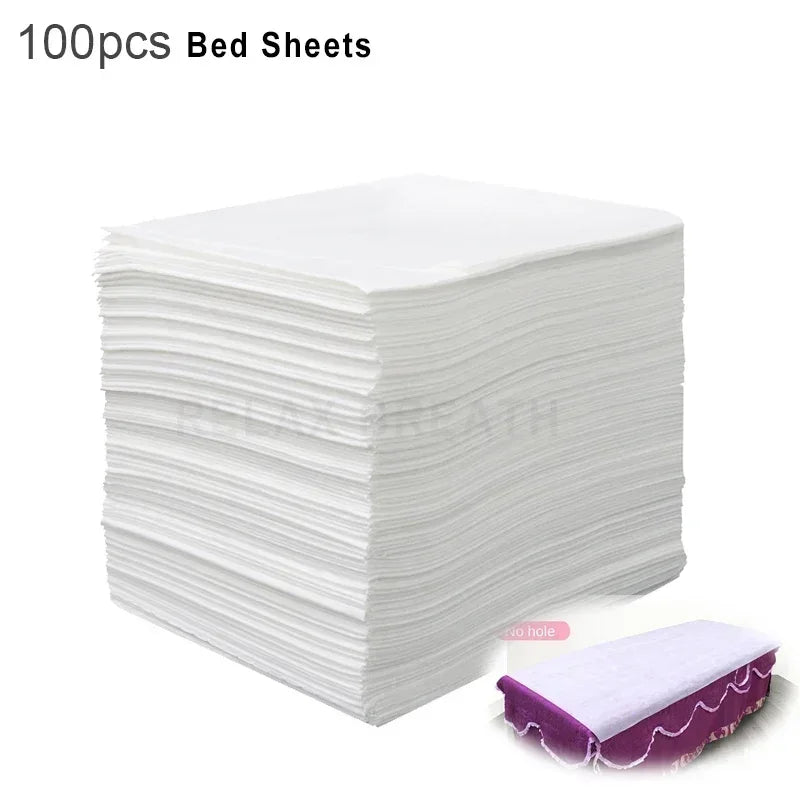 draps lit blancs non tissés jetables taille 80x190cm imperméables spa relaxation classique pack 100