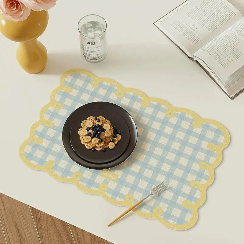 tapis table bleu clair rose jaune carreaux géométrique vintage rustique adhésif moderne rectangle