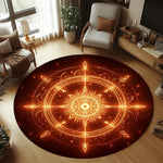 tapis rond moderne étoile symboles astrologiques géométriques bleu doré violet orange noir
