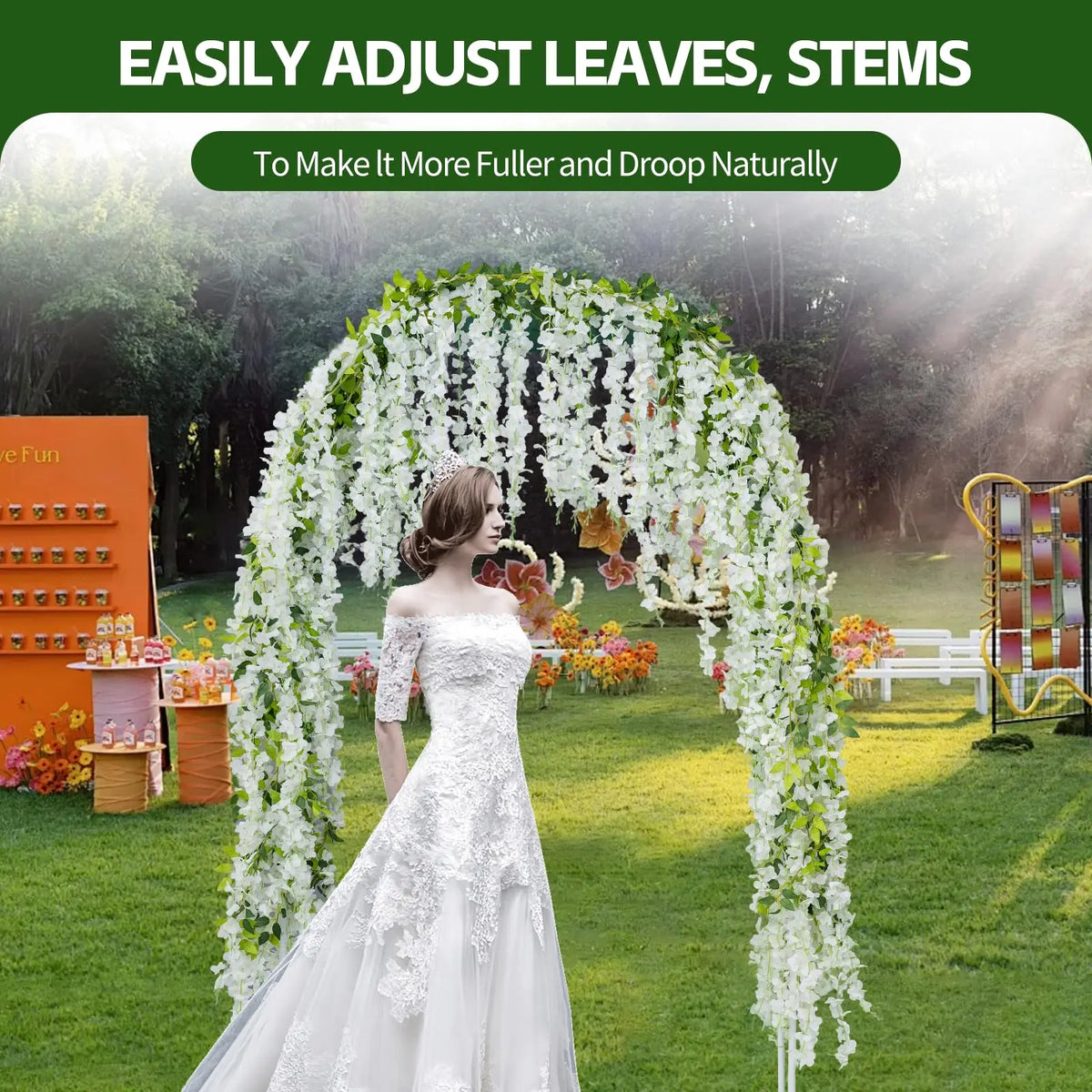 guirlande fleurs artificielles blanc vert intérieur mariage romantique décoration chambre coucher festive
