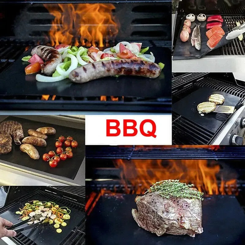 tapis cuisson barbecue silicone antiadhésif réutilisable résistant chaleur noir texturé utilitaireextérieur