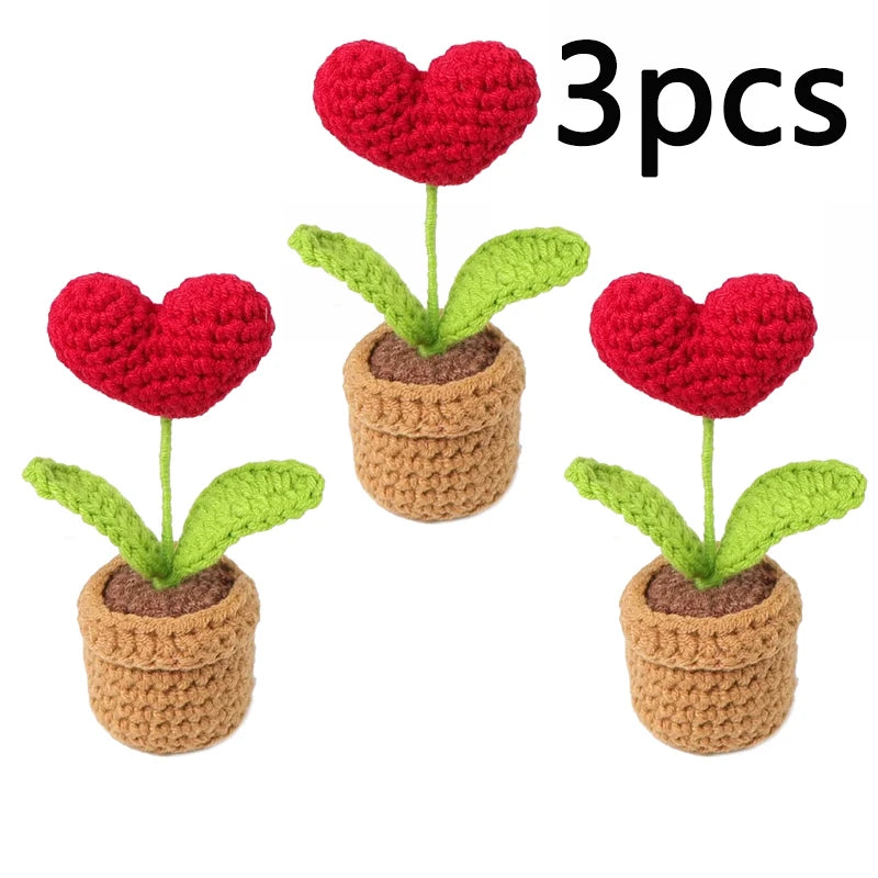 plante artificielle crochetée pot rouge feuilles vertes intérieur décoration mariage anniversaire